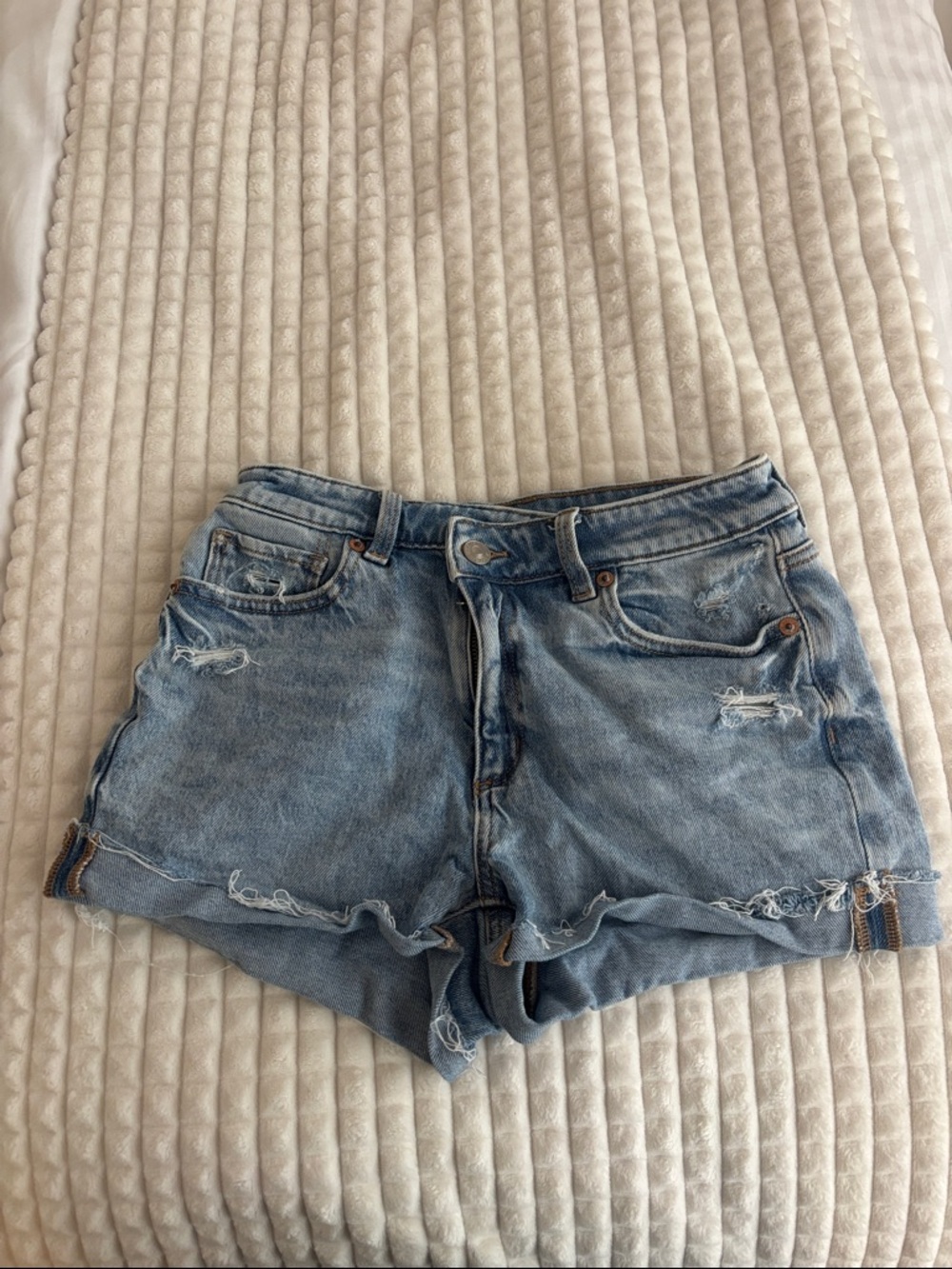 American Eagle Outfitters Light Blue Distressed Denim Shorts
